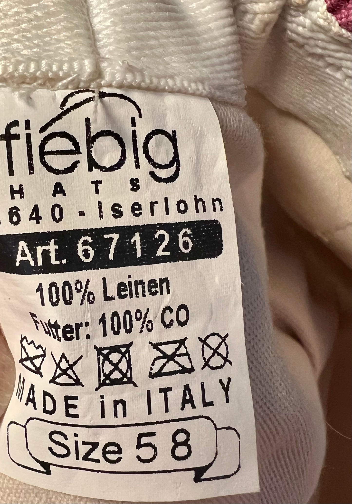 Vintage y2k Fiebig Iserlohn Ballonmütze Gr 58 , 100 % Leinen Himbeer Sonnenschutz Made in Italy