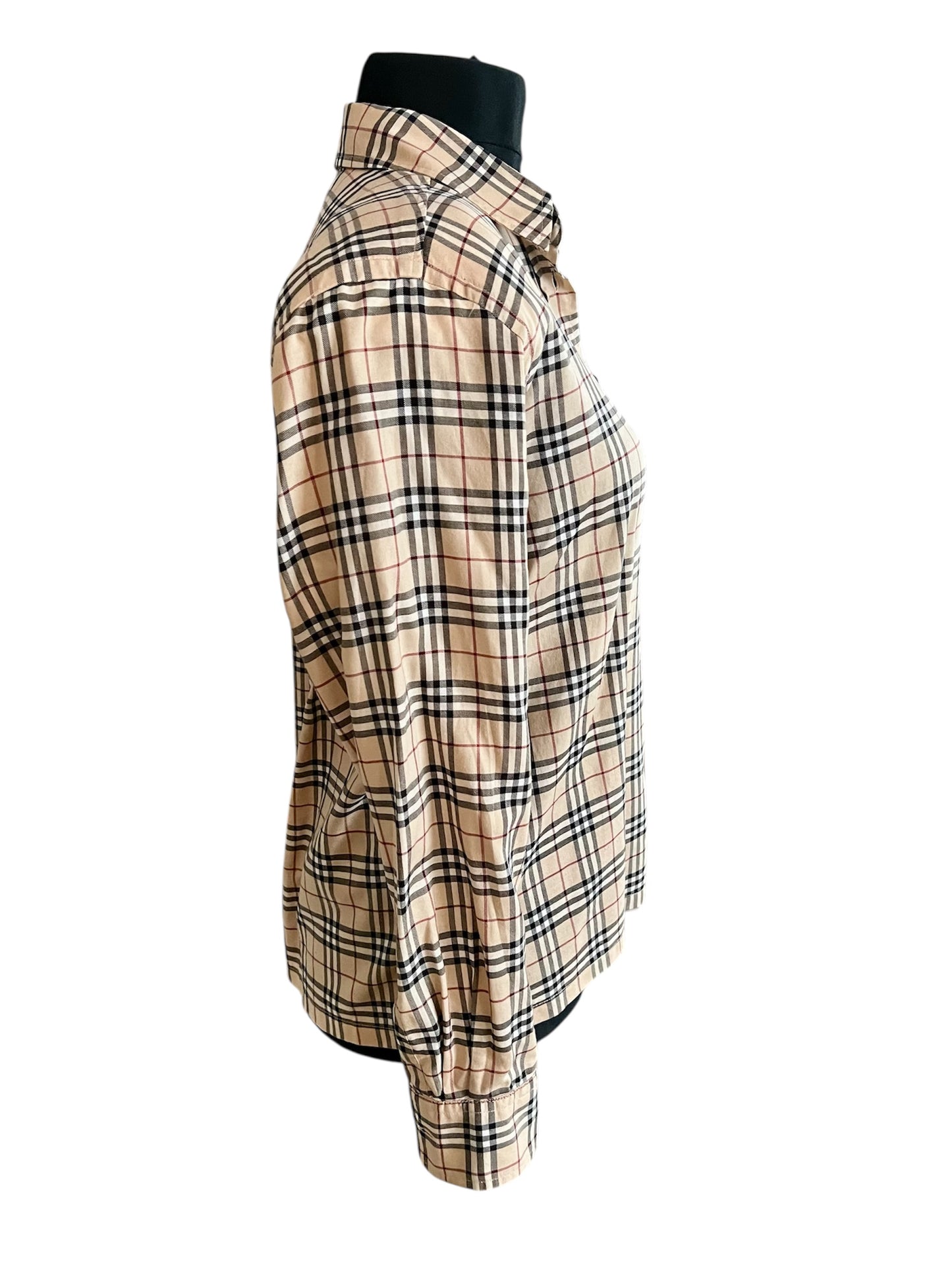 Vintage Burberry London Bluse Gr. 40 – Beige Kariert, Baumwolle, Top Zustand 90s 2000s