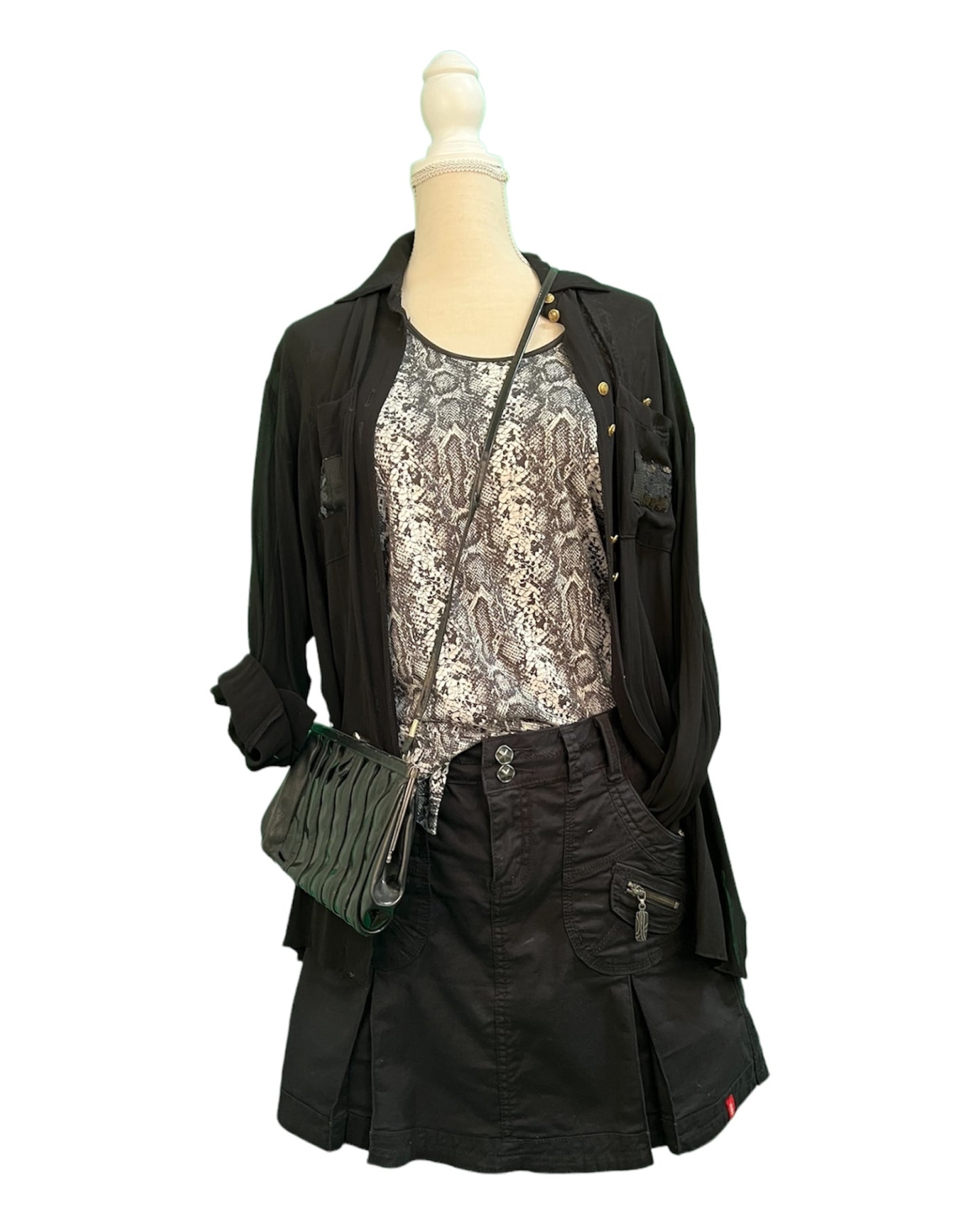 Vintage Vision Bluse 40 Schwarz mit Verzierungen aus Pailletten und goldenen Knöpfen Sehr gut