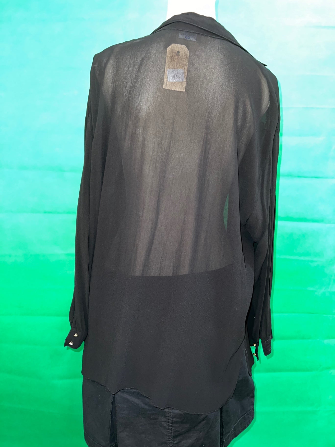 Vintage Vision Bluse 40 Schwarz mit Verzierungen aus Pailletten und goldenen Knöpfen Sehr gut