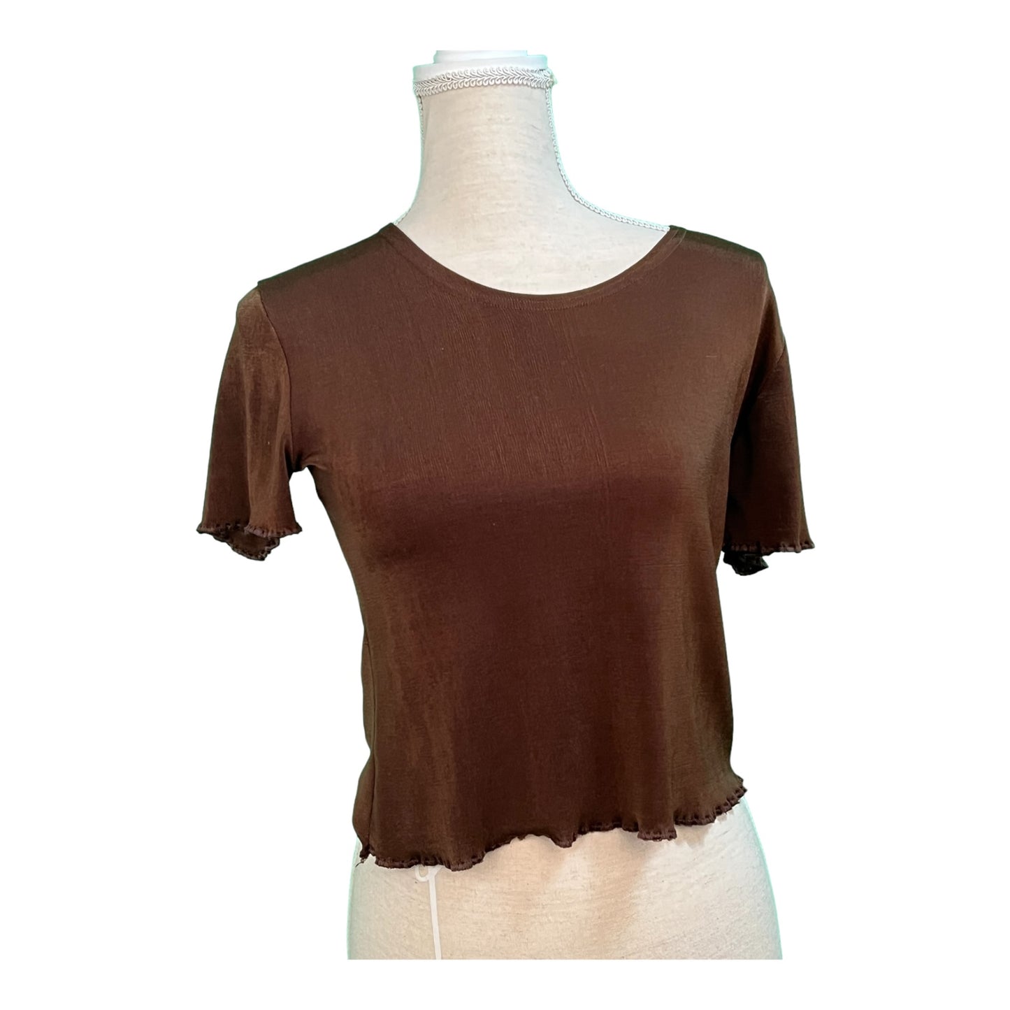 Vintage Shirt 36/38 Braun leicht glänzend mit Kräuselsaum