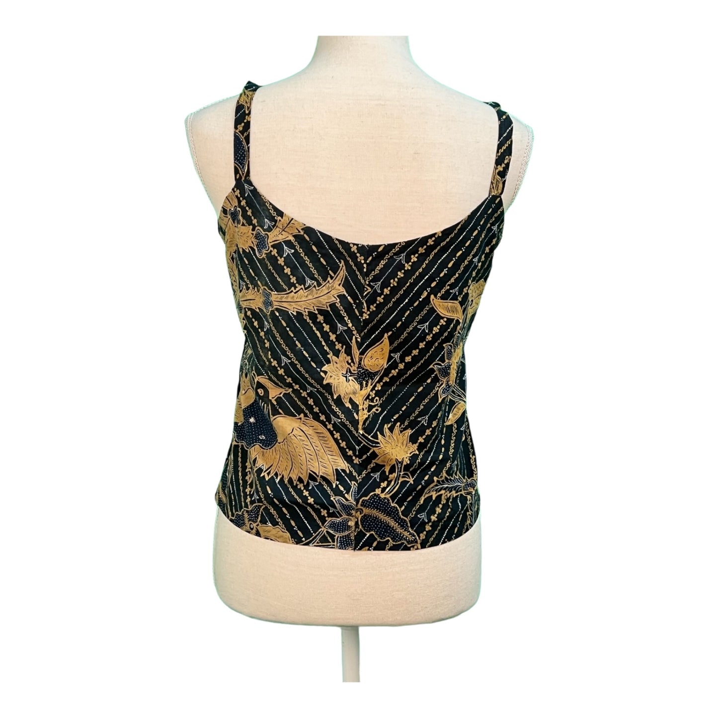 Vintage Top 38/40 Schwarzblau mit Muster in Ocker und weiß