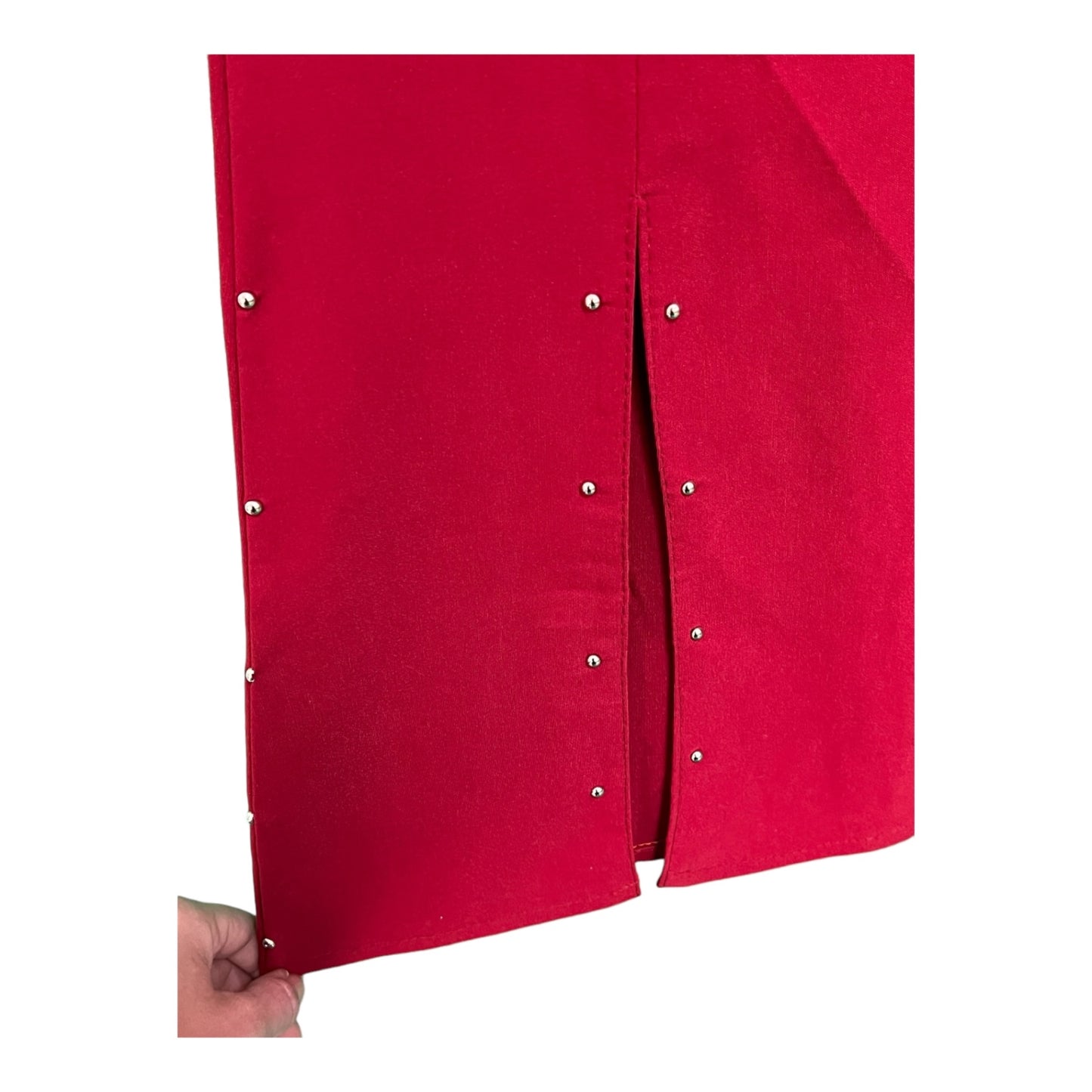 Vintage Hose Schlaghose XS 34 Rot mit geöffnetem Schlag und Nieten