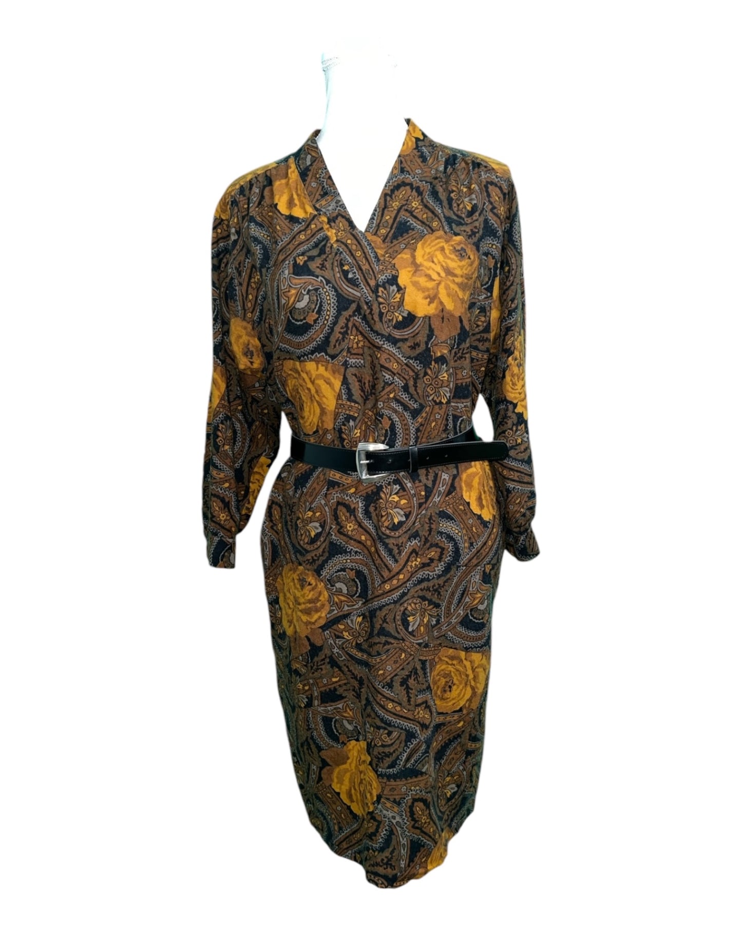 Vintage Olmar Kleid Ca. 42/44 Braun mit gelbem Muster