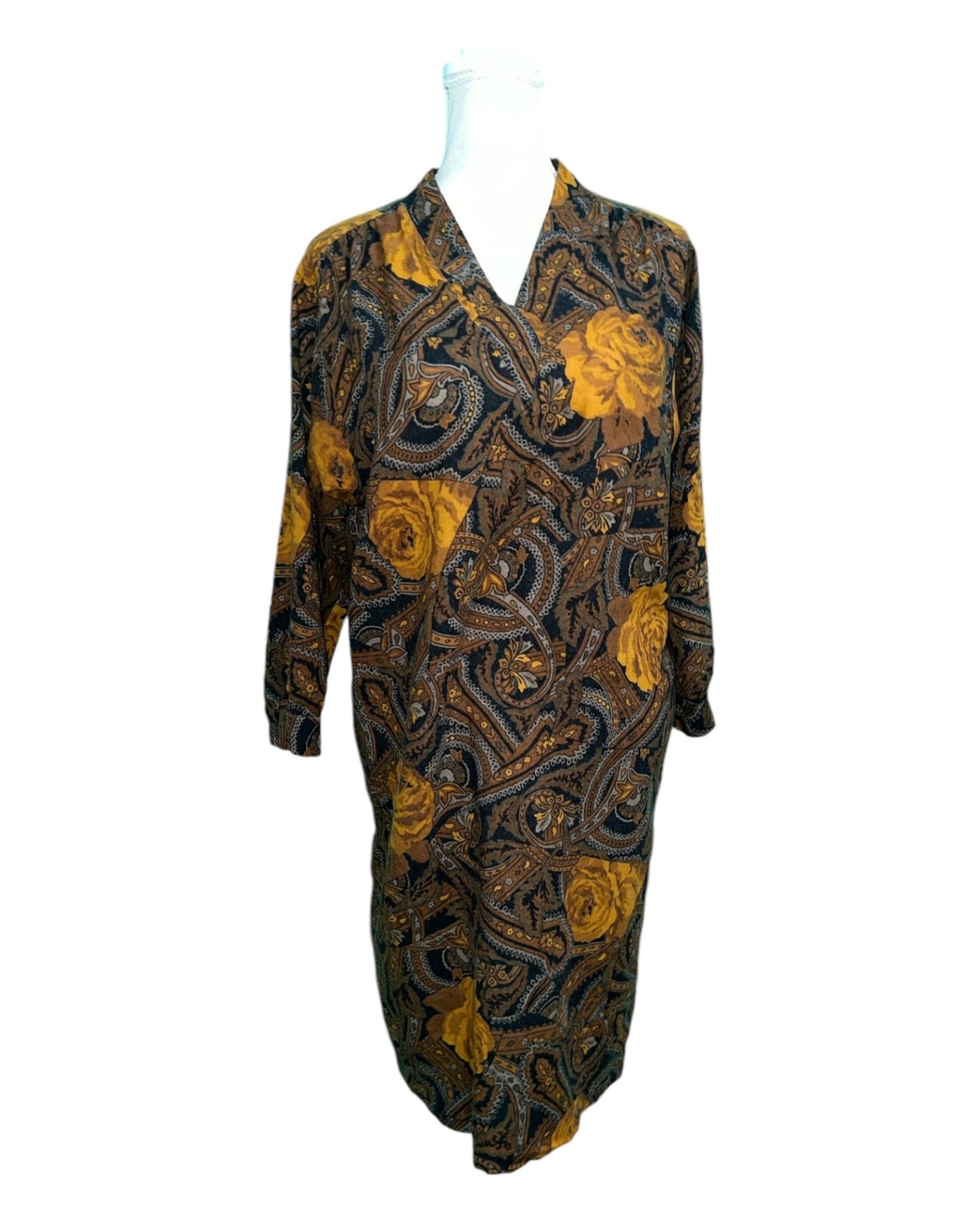 Vintage Olmar Kleid Ca. 42/44 Braun mit gelbem Muster