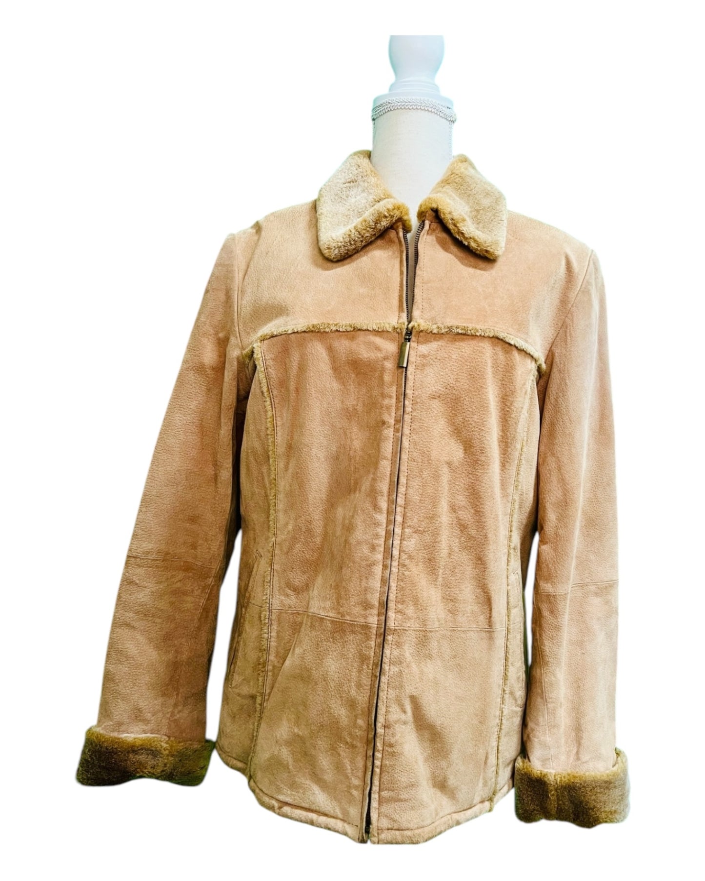 Vintage TCM Kunstfell Wildleder Jacke 38 / 40 Beige