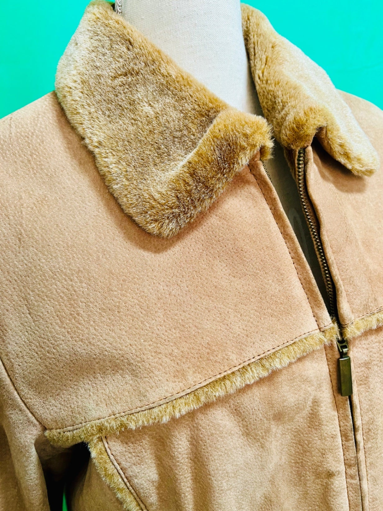 Vintage TCM Kunstfell Wildleder Jacke 38 / 40 Beige