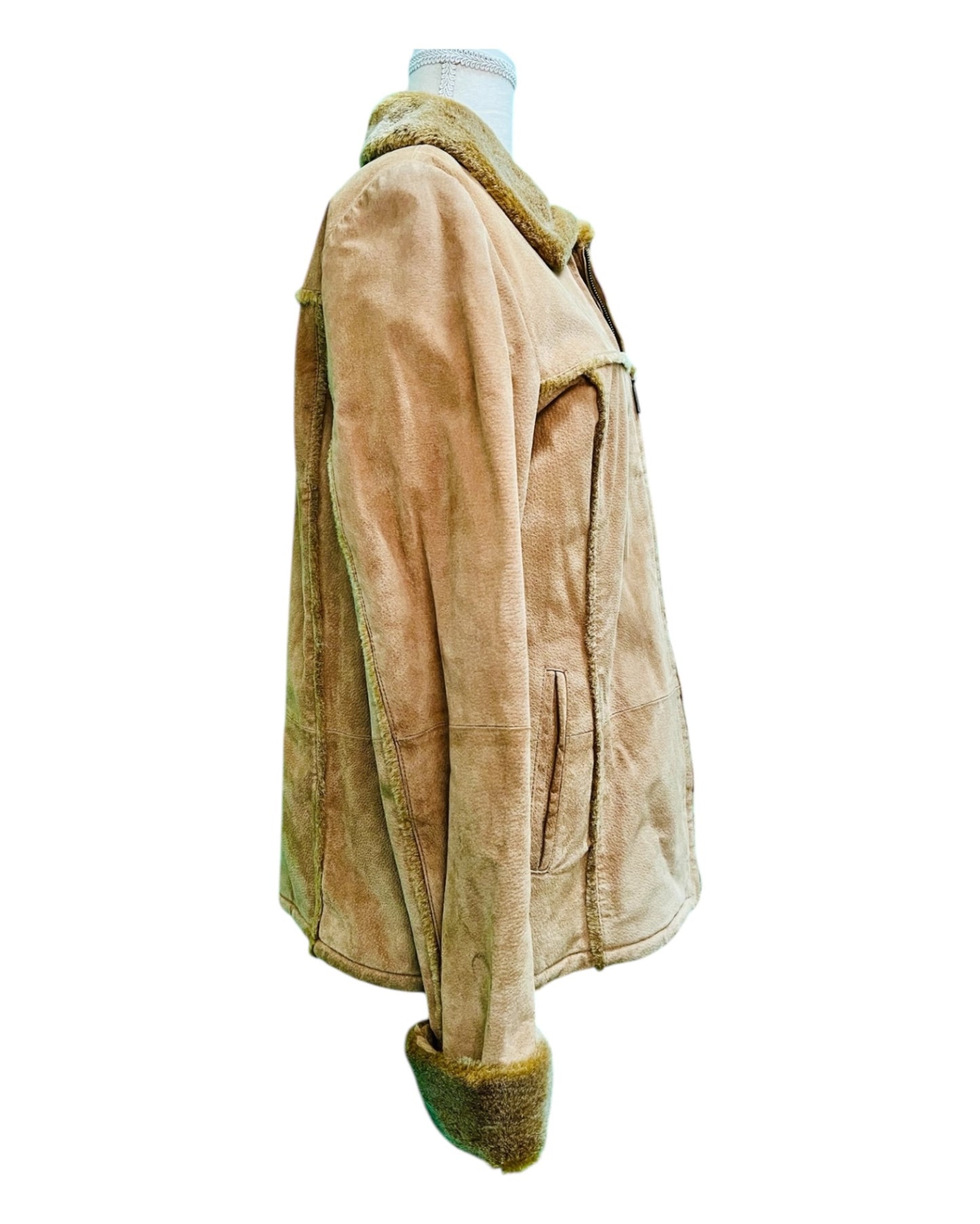 Vintage TCM Kunstfell Wildleder Jacke 38 / 40 Beige