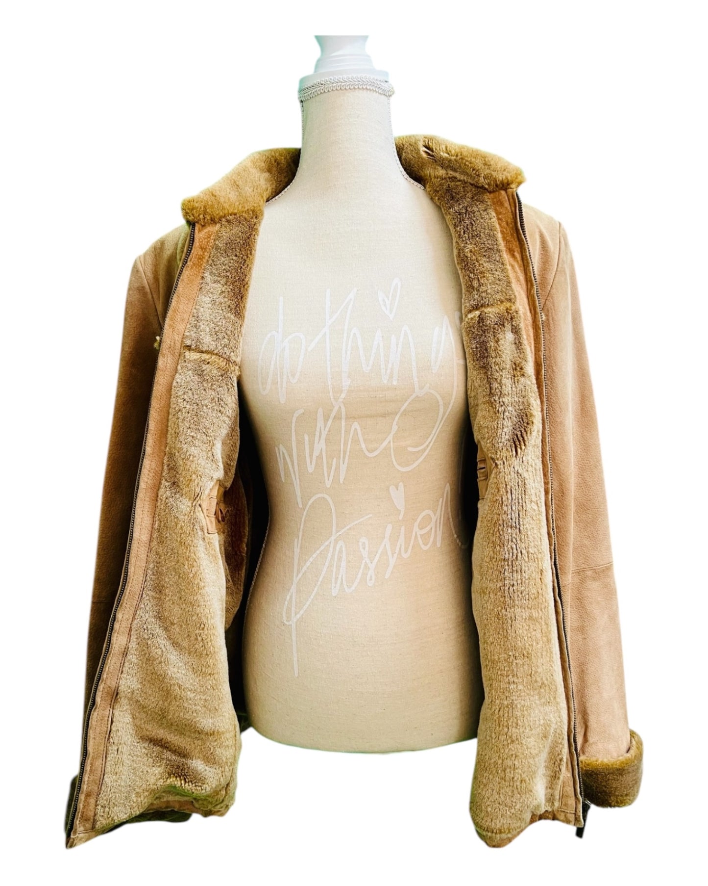 Vintage TCM Kunstfell Wildleder Jacke 38 / 40 Beige