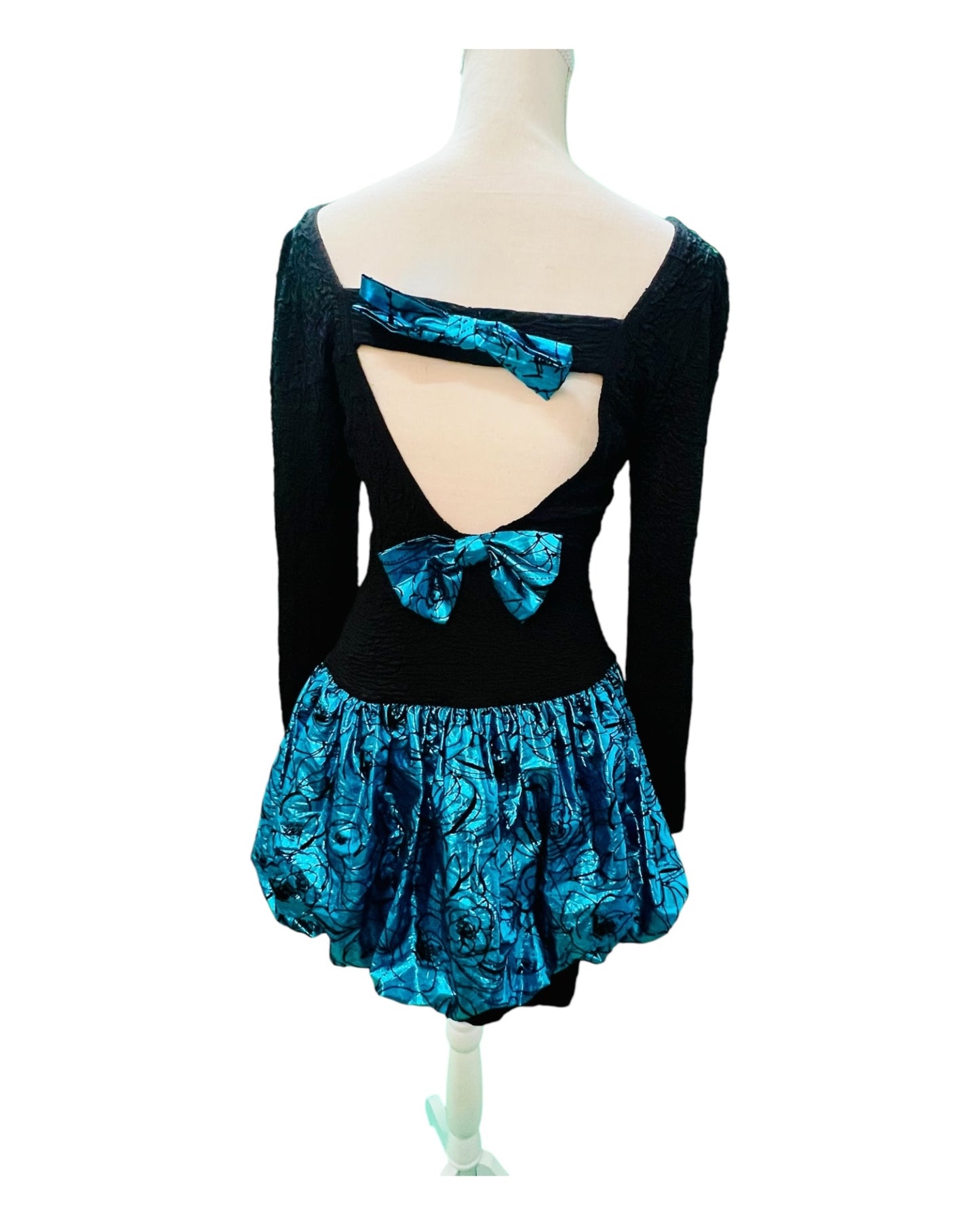 Vintage Vera Mont 80s Kleid 40 Blau Schwarz