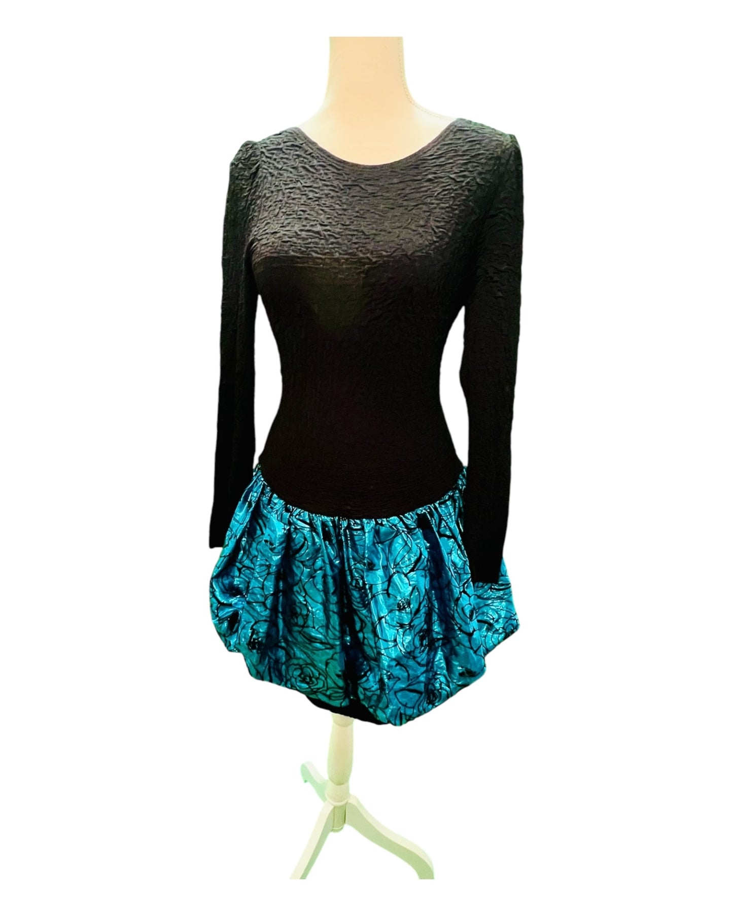 Vintage Vera Mont 80s Kleid 40 Blau Schwarz