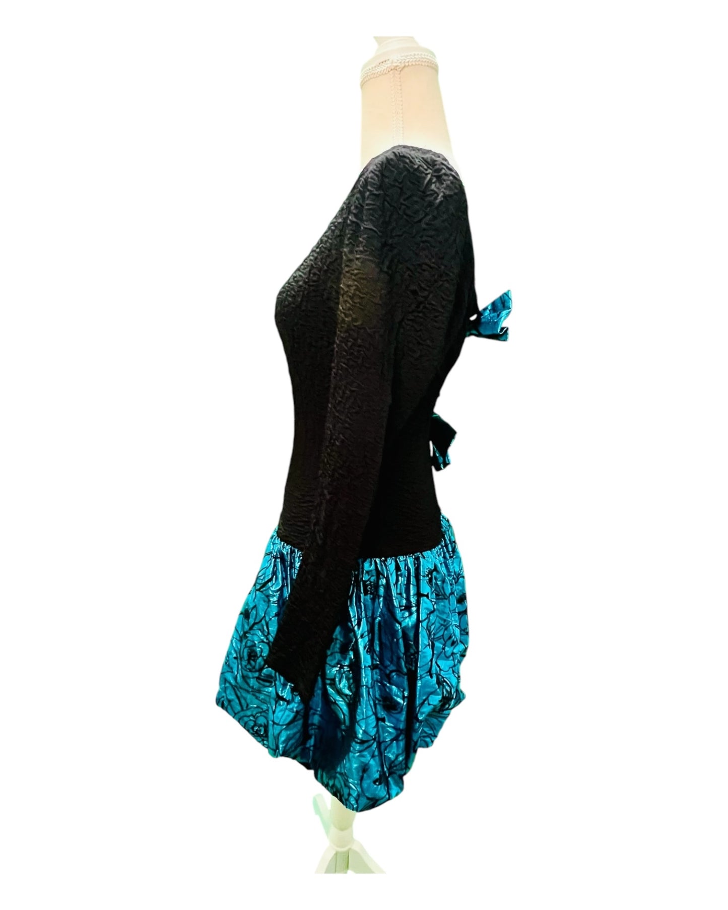 Vintage Vera Mont 80s Kleid 40 Blau Schwarz
