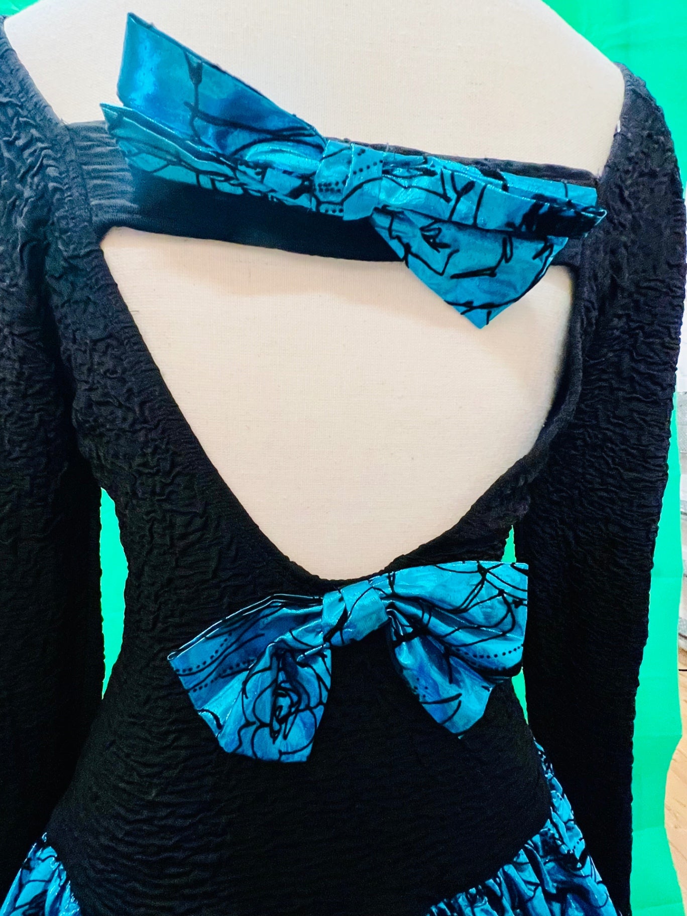 Vintage Vera Mont 80s Kleid 40 Blau Schwarz