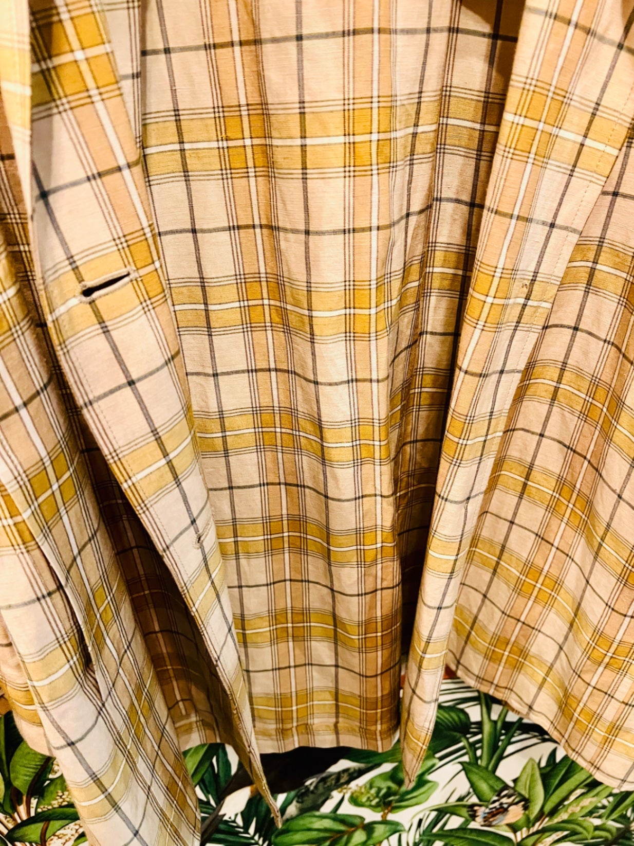 Vintage Jobis Hemd 48 Beige kariert oversize Leinen Viskose