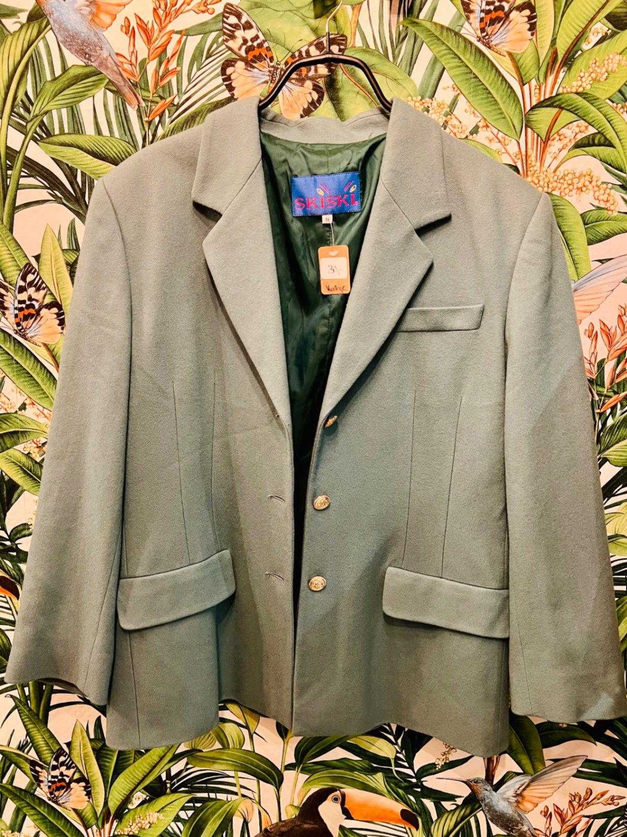 Vintage Skiski Blazer 40/42 Grün 100% Wolle