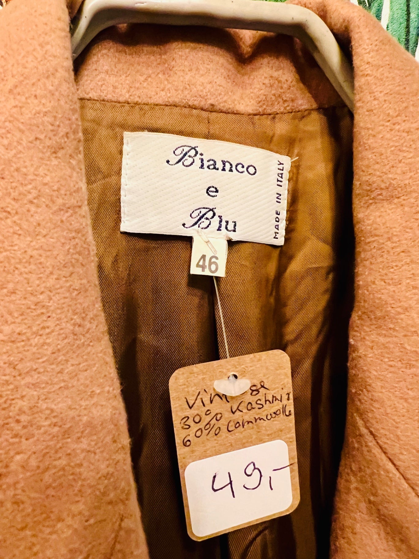 Vintage Bianco e Blu Blazer 40 / 42 Braun Cashmere Lammwolle