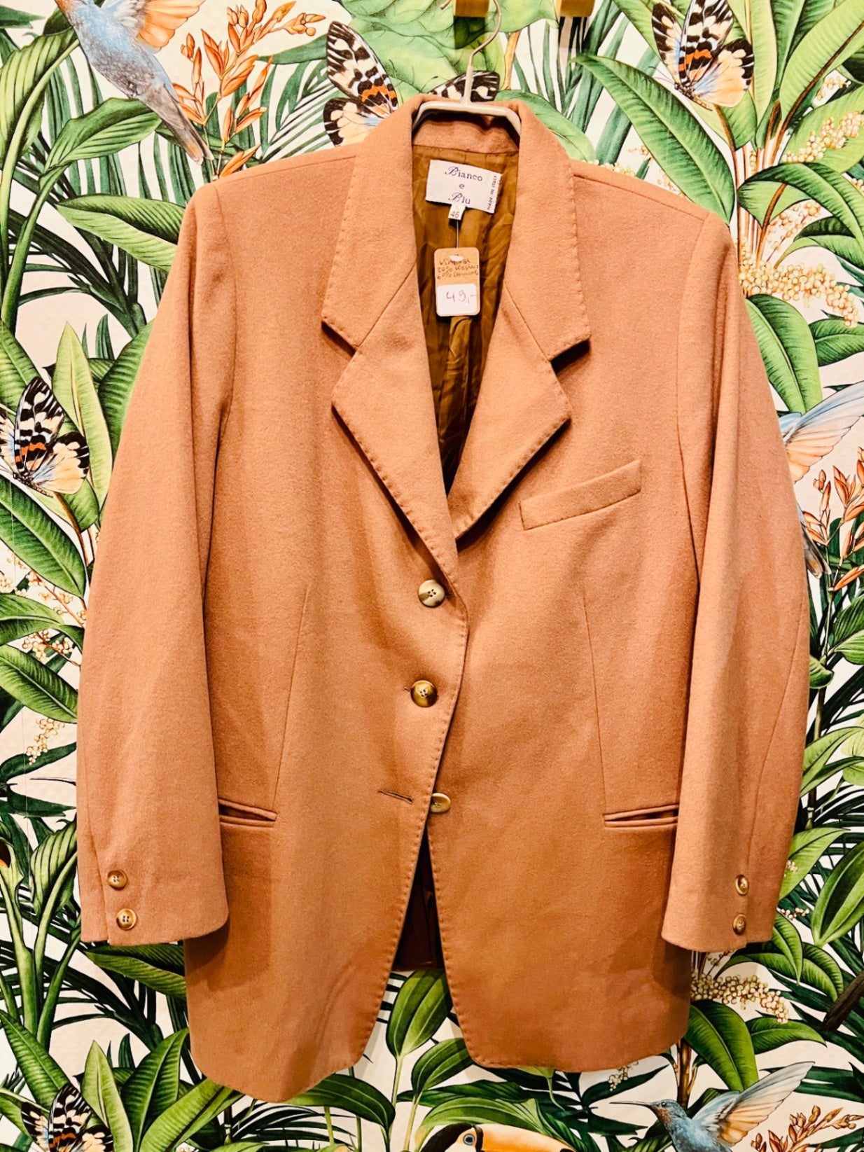 Vintage Bianco e Blu Blazer 40 / 42 Braun Cashmere Lammwolle