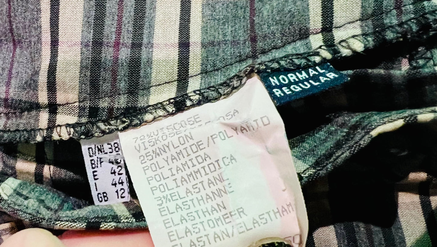 Vintage Viscose Stretch Hose 36/38 Grau Beige schwarz weiß bordeau Karomuster