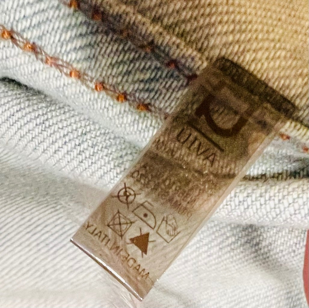 Designer AVIU Jeansjacke S Hellblau + Schwarz m. Echtfedern