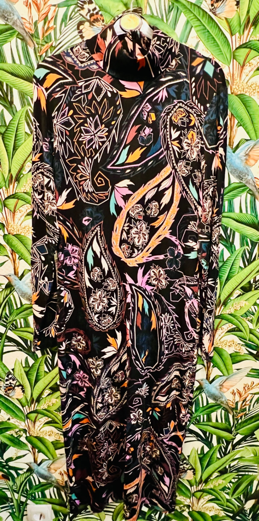 Anna‘s Kleid 38 M Schwarz m. Bunten Muster Viskose Boho