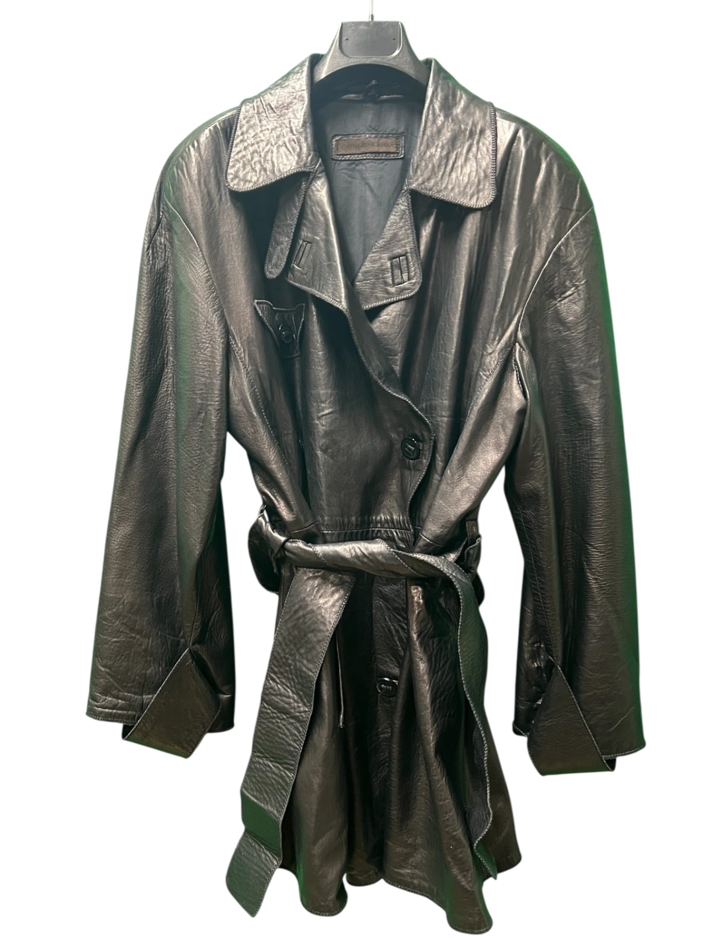 Vintage Carherine Khan Ledermantel 42 BlauSchwarz Trenchcoat
