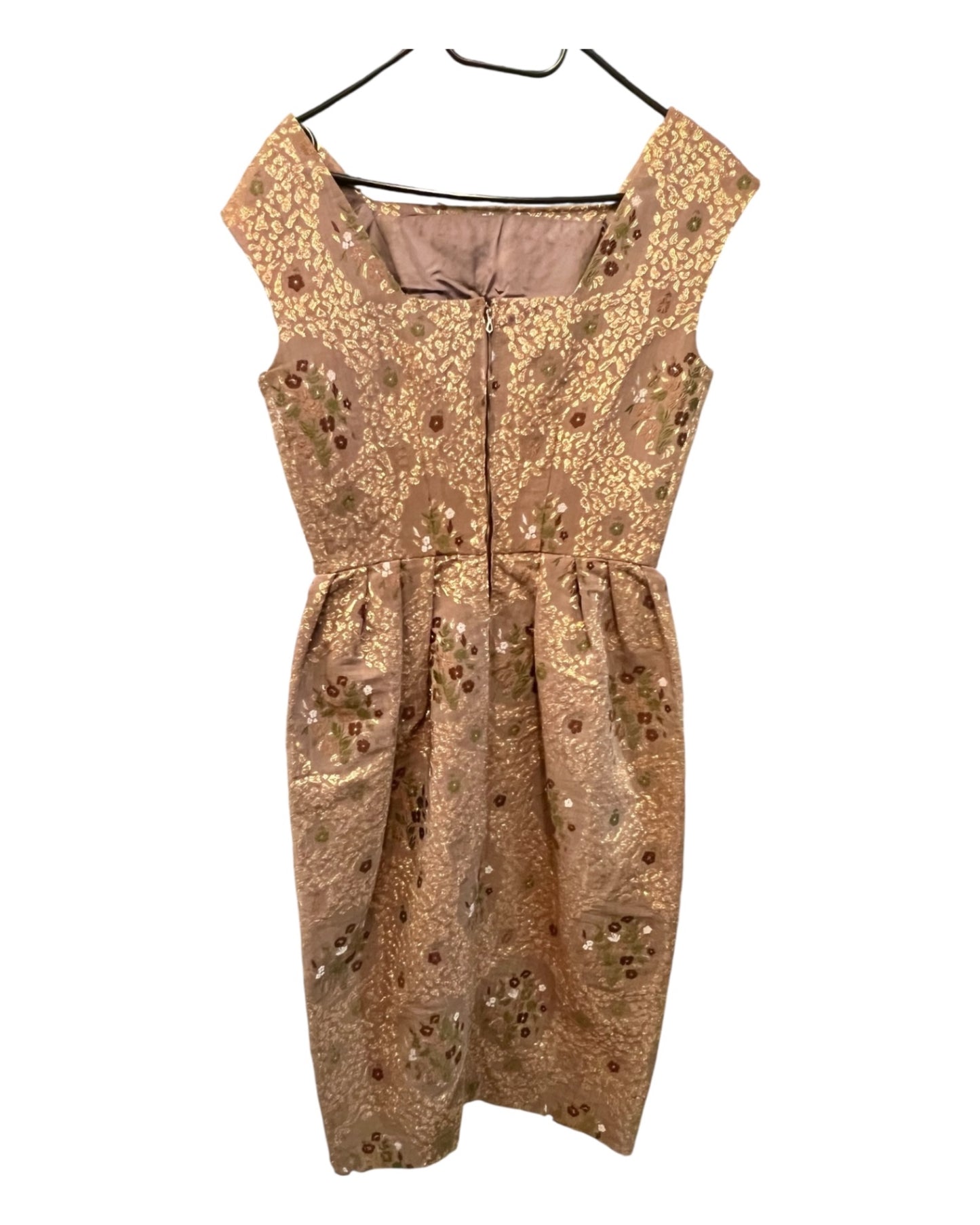 Vintage Brokat Lüth Kleid 36 Braun Gold 50er 60er