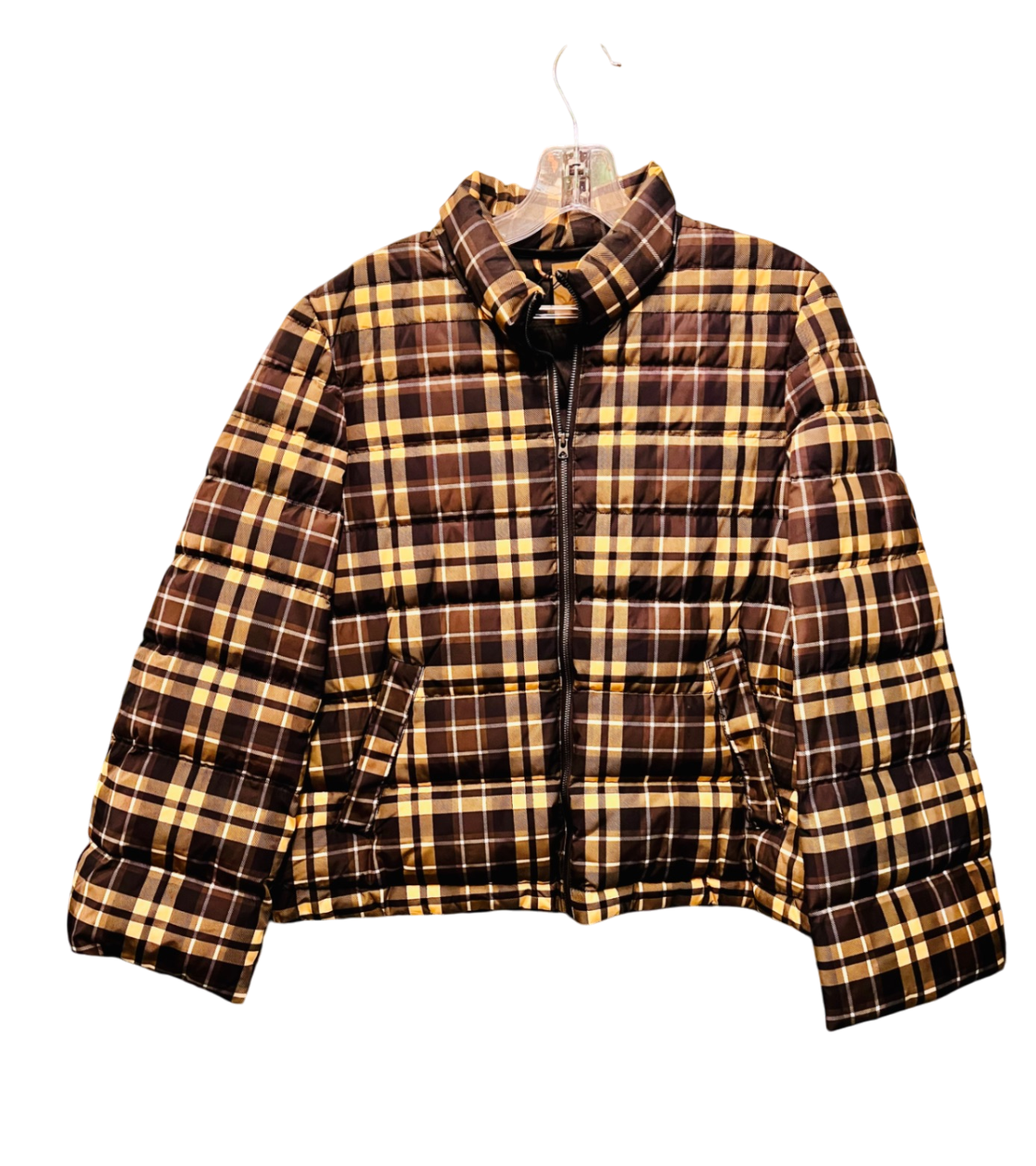 Benetton Daunenjacke 36 S Gelb Schwarz kariert