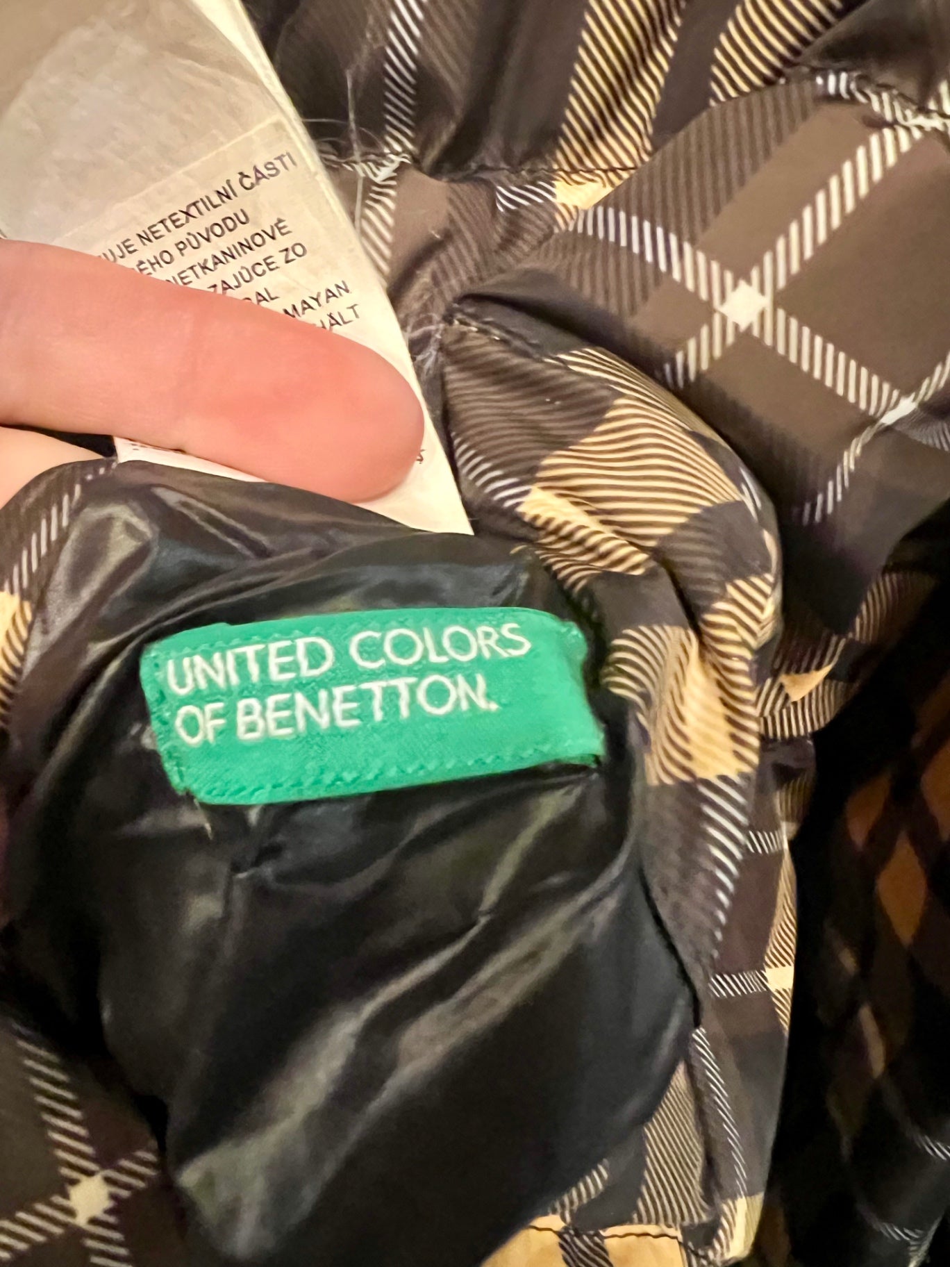 Benetton Daunenjacke 36 S Gelb Schwarz kariert