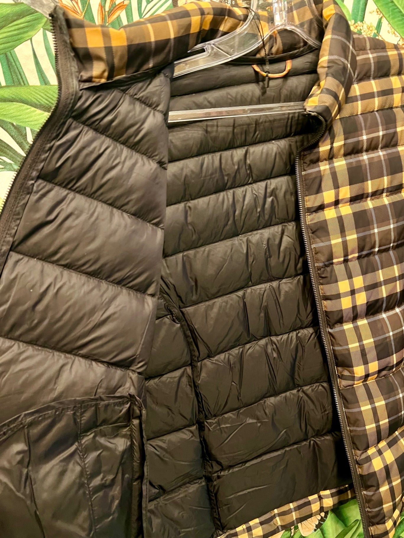 Benetton Daunenjacke 36 S Gelb Schwarz kariert