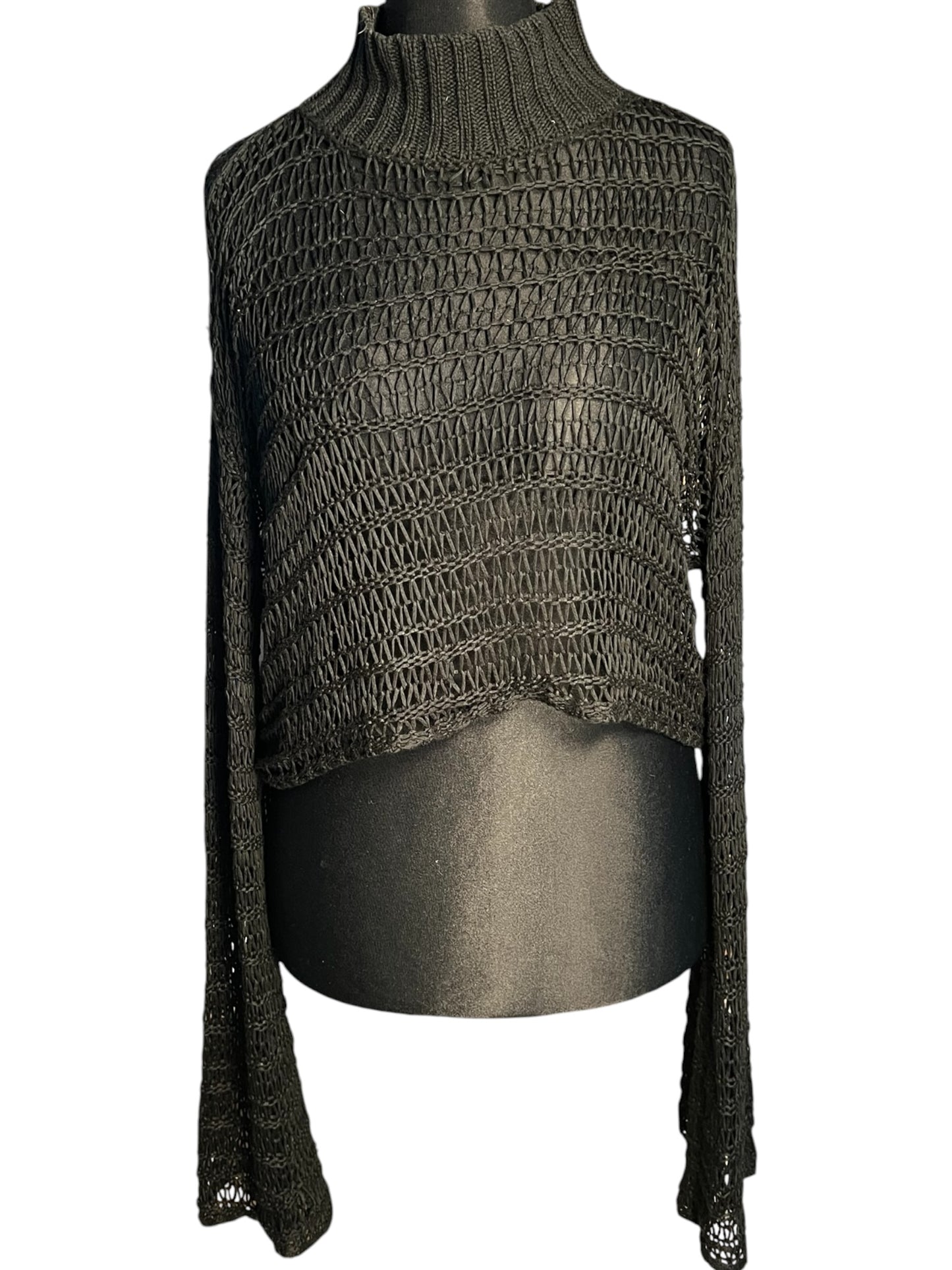 Sara's Choice: Killstar - Lochstrick Bolero Crop Pullover Fledermaus Rollkragen schwarz Gr XL 42 44 46 – Dark Alternative