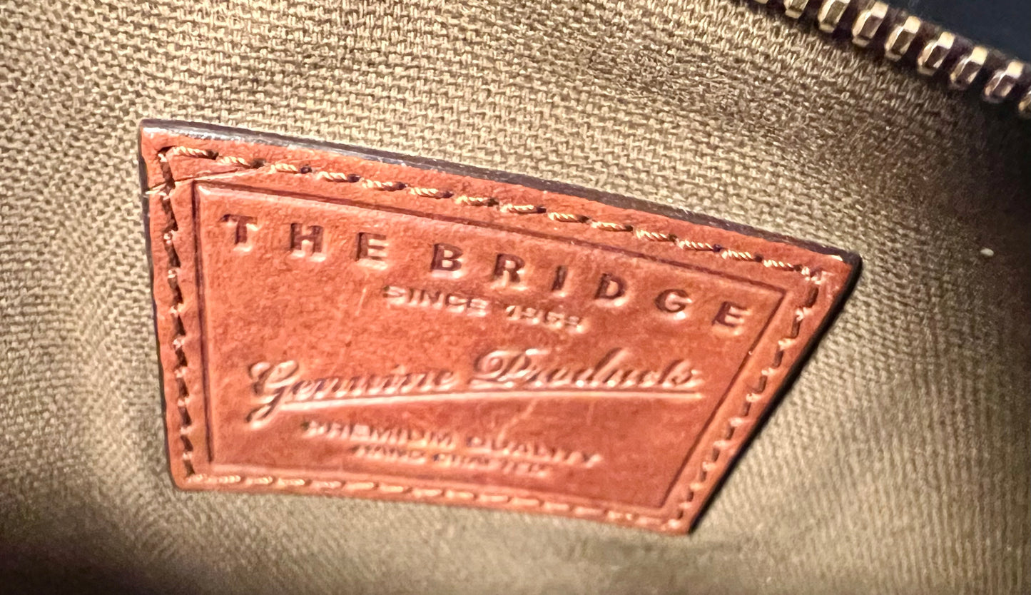 Vintage Leder Clutch Tasche The Bridge Braun Gold Logo 90s y2k