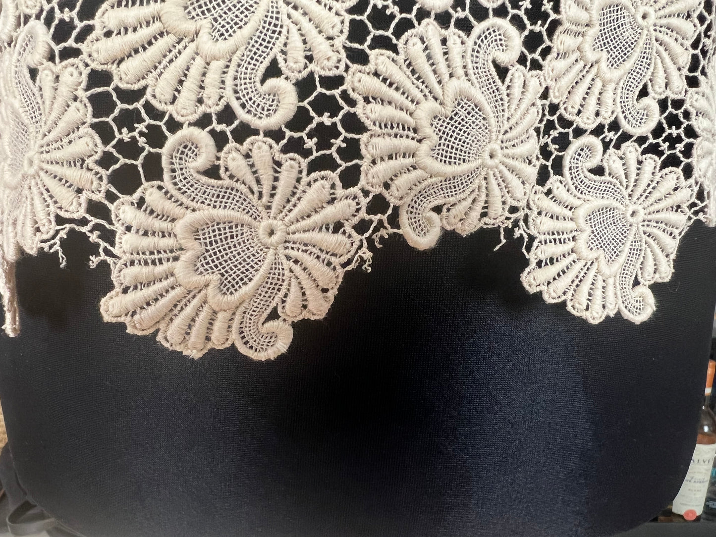 Vintage Spitzen-Top 38 M Ivory 80s Handmade Unikat mit Schulterpolstern Bluse