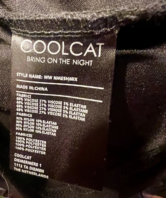 Sexy Mini Kleid XS 34 schwarz Cool Cat Mesh Netzärmel Gothic Y2K Party Darkfashion