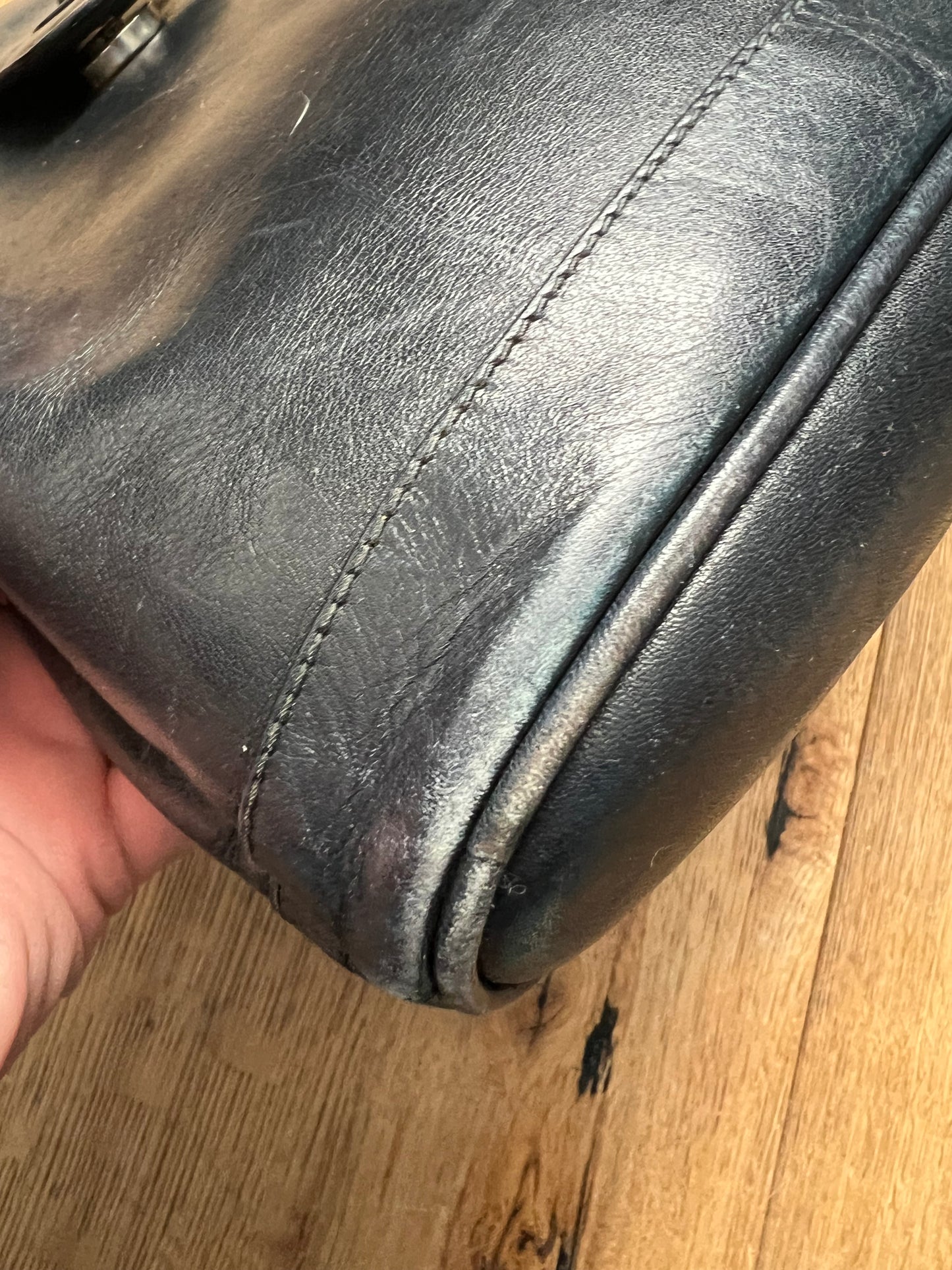 Assima Creation Vintage Leder Tasche dunkelblau Frame Bag Retro Chic