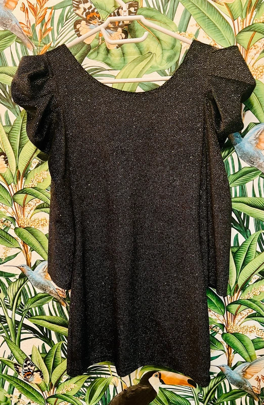 Vintage Y2K Mini Kleid Sweewë – Schwarz, samtartig, Glitzer, Gr. S 36 2000s