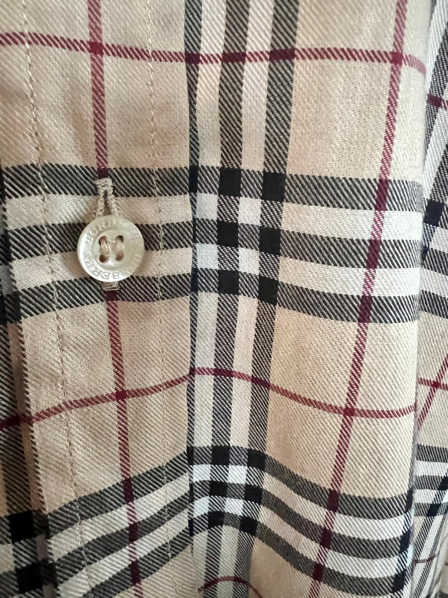 Vintage Burberry London Bluse Gr. 40 – Beige Kariert, Baumwolle, Top Zustand 90s 2000s