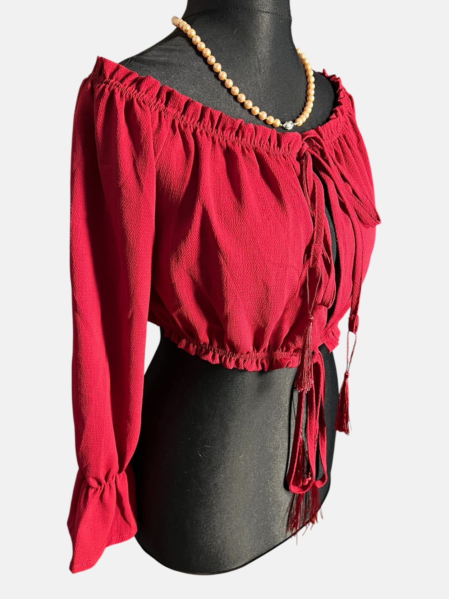 Sara's Choice: Carmen Cropped  Bluse Top weinrot  | Gr. S M L Onesize | Dark Alternative