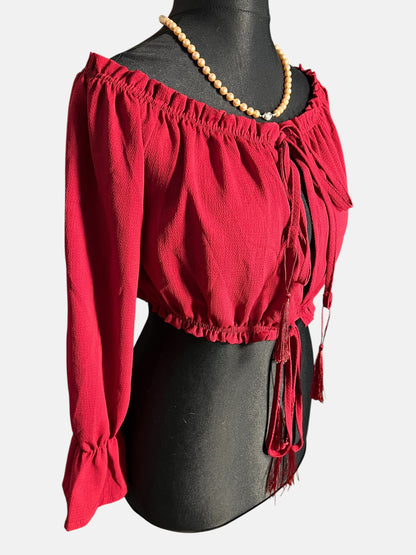 Sara's Choice: Carmen Cropped  Bluse Top weinrot  | Gr. S M L Onesize | Dark Alternative