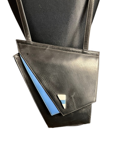 Vintage Leder Umhängetasche 80s – geometrisches Rautendesign – schwarz/blau – Statement Tasche