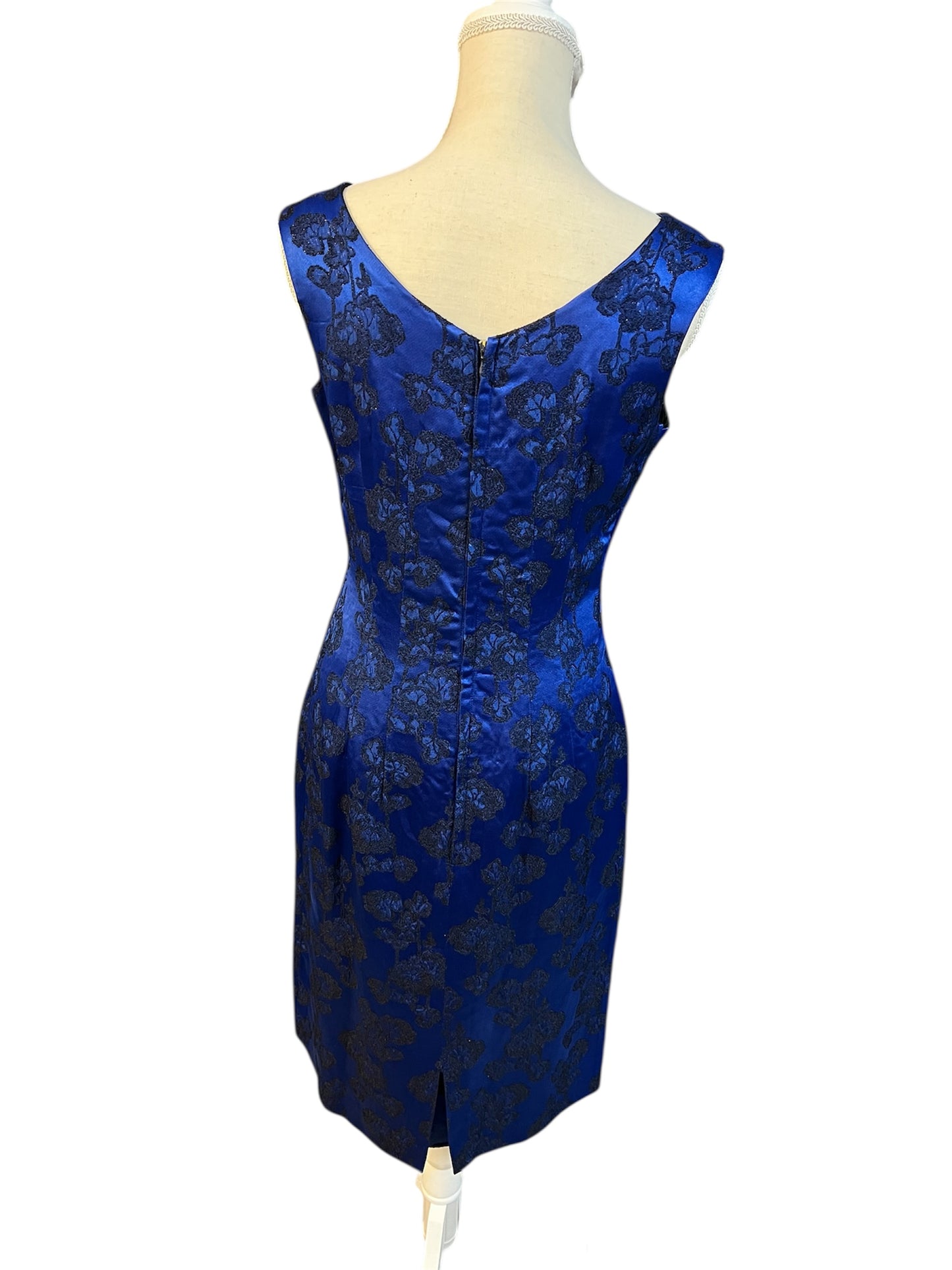 Vintage Abendkleid + Stola Midi blau schwarz 36 38 | Satinlook mit Glitzerstickerei | figurbetont | 90er Y2K Festkleid