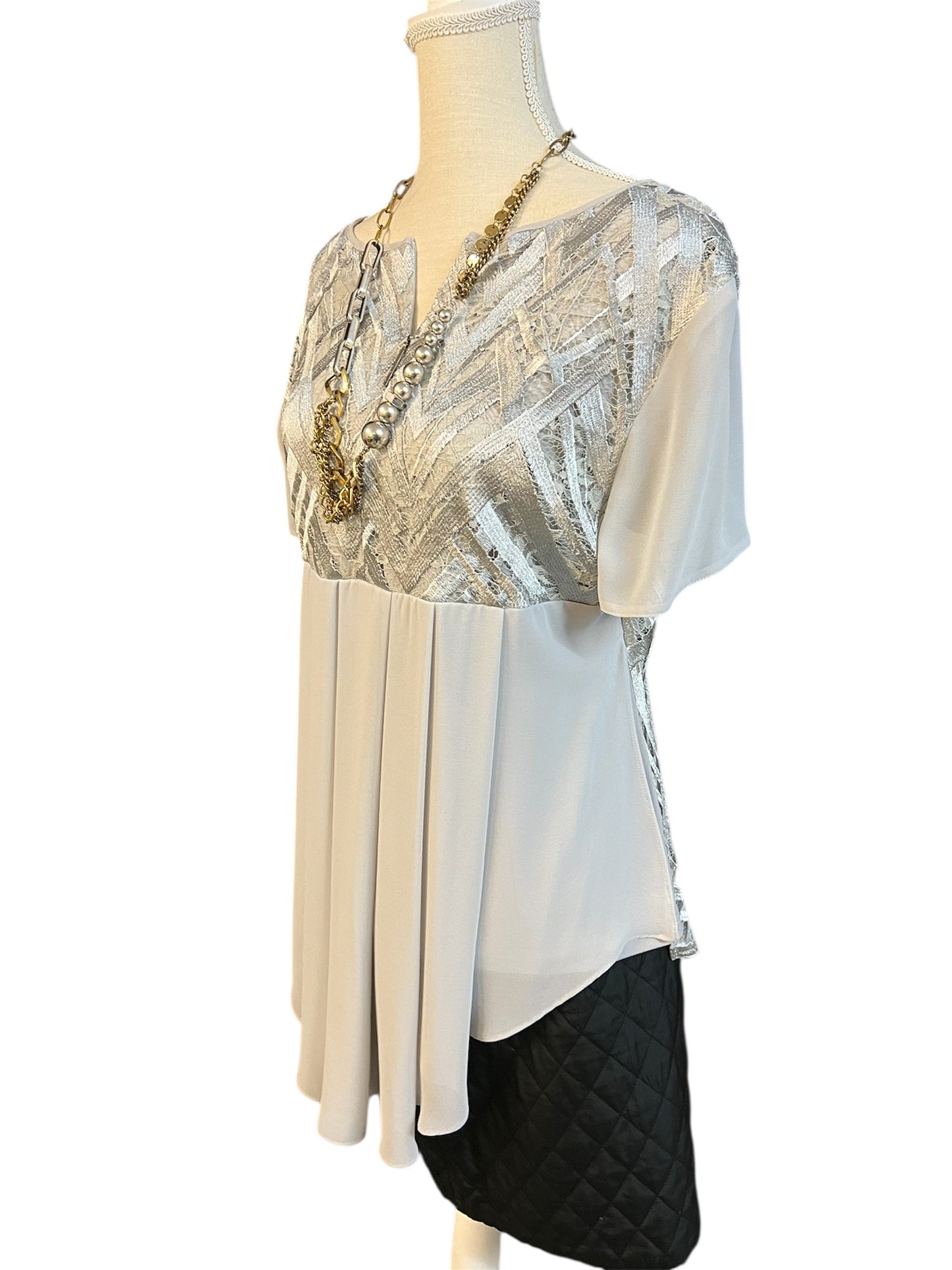 Vintage APANAGE Top Gr 42 silbergrau – Spitze & Chiffon – elegant Y2K