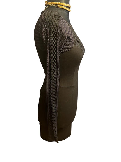Sexy Mini Kleid XS 34 schwarz Cool Cat Mesh Netzärmel Gothic Y2K Party Darkfashion