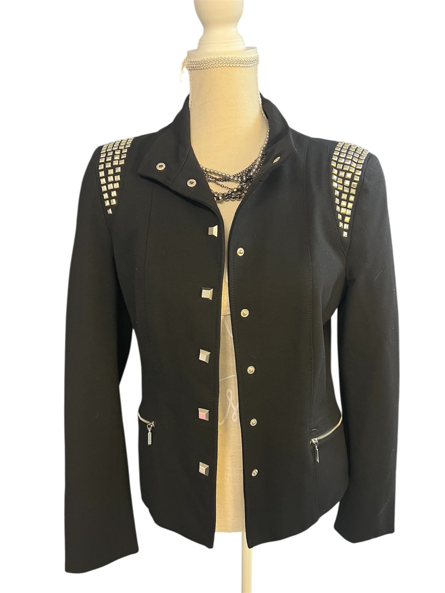 Edgy Bikerjacke / Blazer Gr. 36 - 38 | Schwarz | Silber‑Nieten & Reißverschlüsse | Rockig