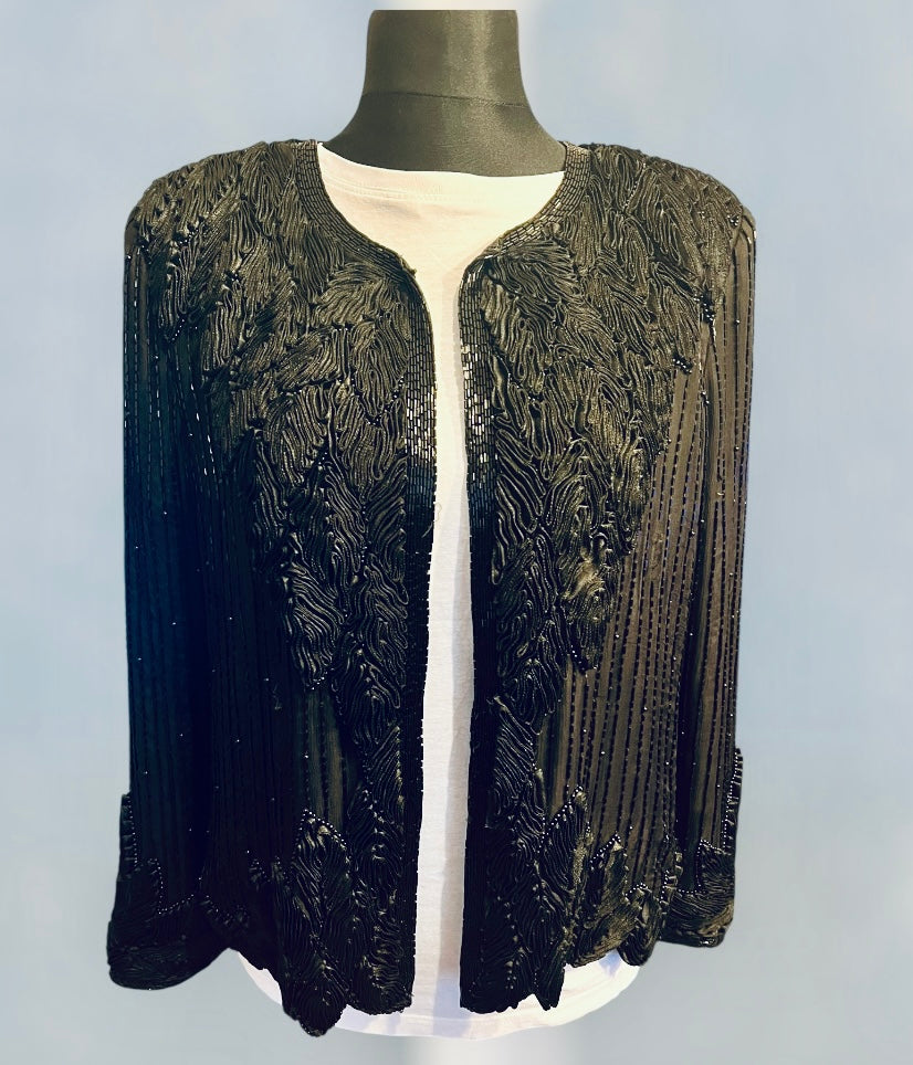 Vintage Seiden Bolero 40 Augustat GmbH India Schwarz Glanz