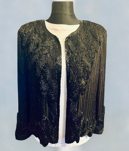 Vintage Seiden Bolero 40 Augustat GmbH India Schwarz Glanz