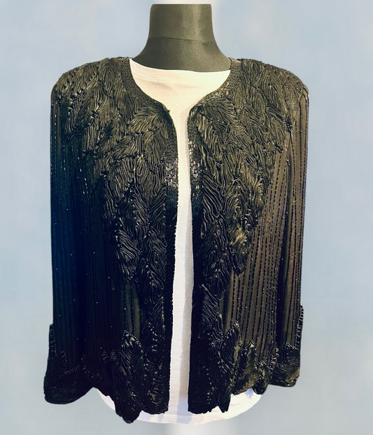 Vintage Seiden Bolero 40 Augustat GmbH India Schwarz Perlen