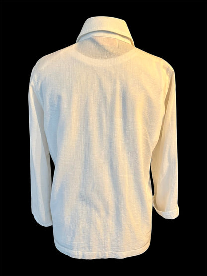 Vintage Avantgarde Bluse M 38/40 Weiß Gold Leinenmix – Boho Chic Mystic Sun Embroidery