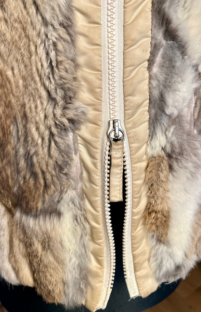 Vintage Airfield Fellweste Gr. 42 | Echtfell Weste Beige Braun Weiß | 90s Designer Weste mit Stehkragen | Boho