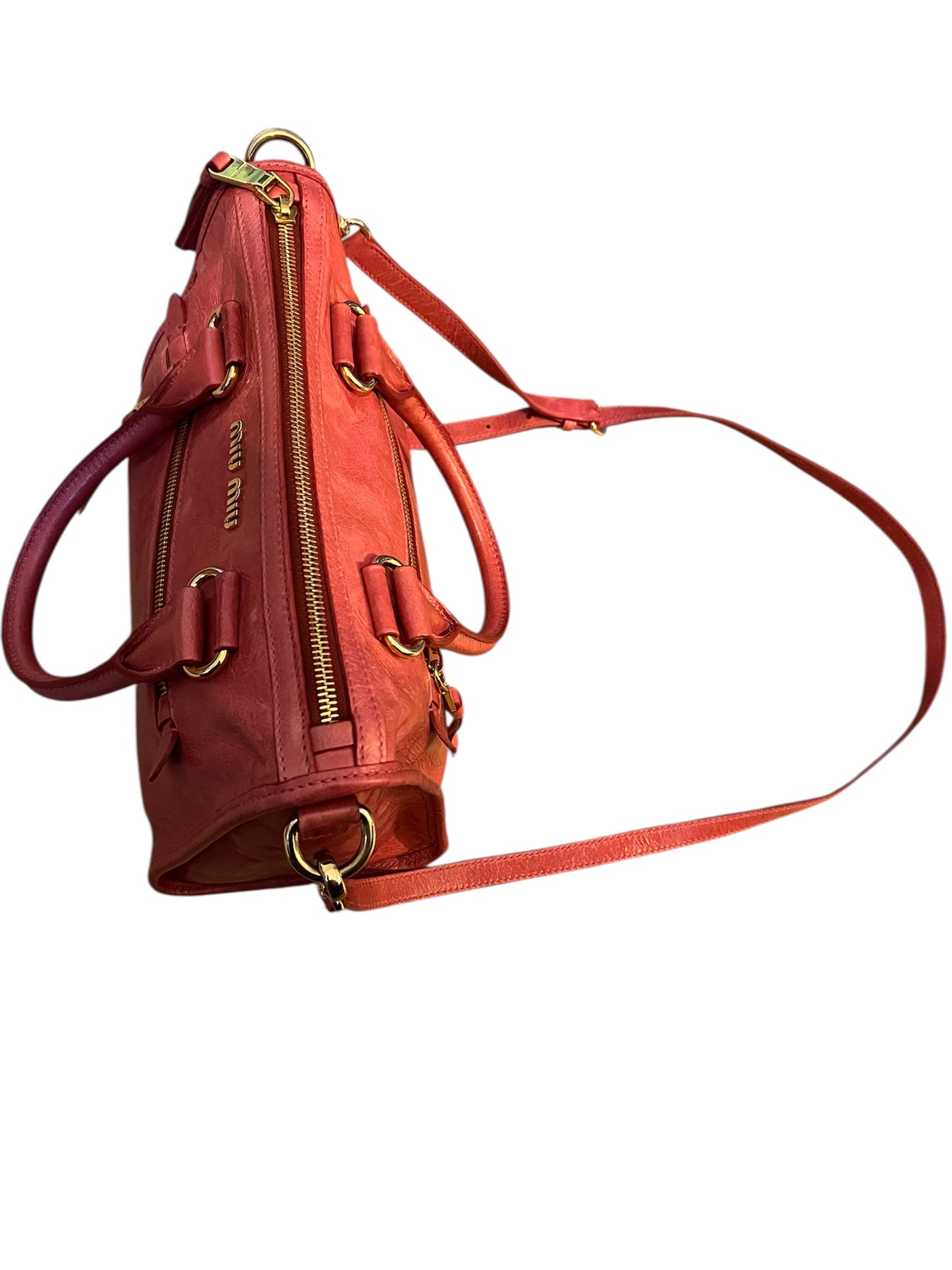 Miu Miu Vitello Shine Schultertasche Himbeer Peonia Leder Designer Bag Original