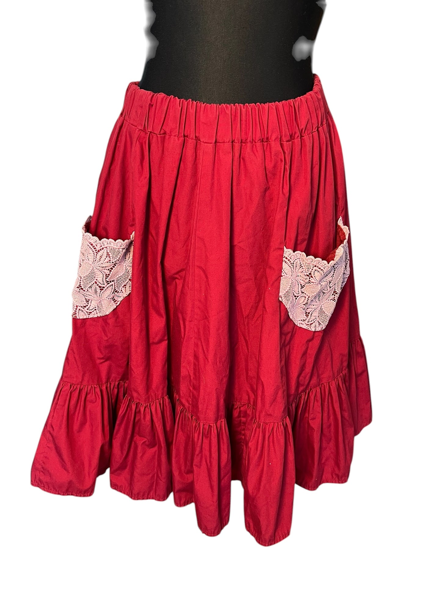 Vintage Handmade Tellerrock weinrot Spitze Gr. 40 42 Rockabilly 50s Style